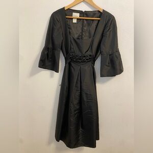 Vintage Donna Morgan Black Long Sleeve Silk Dress with Beaded Waist